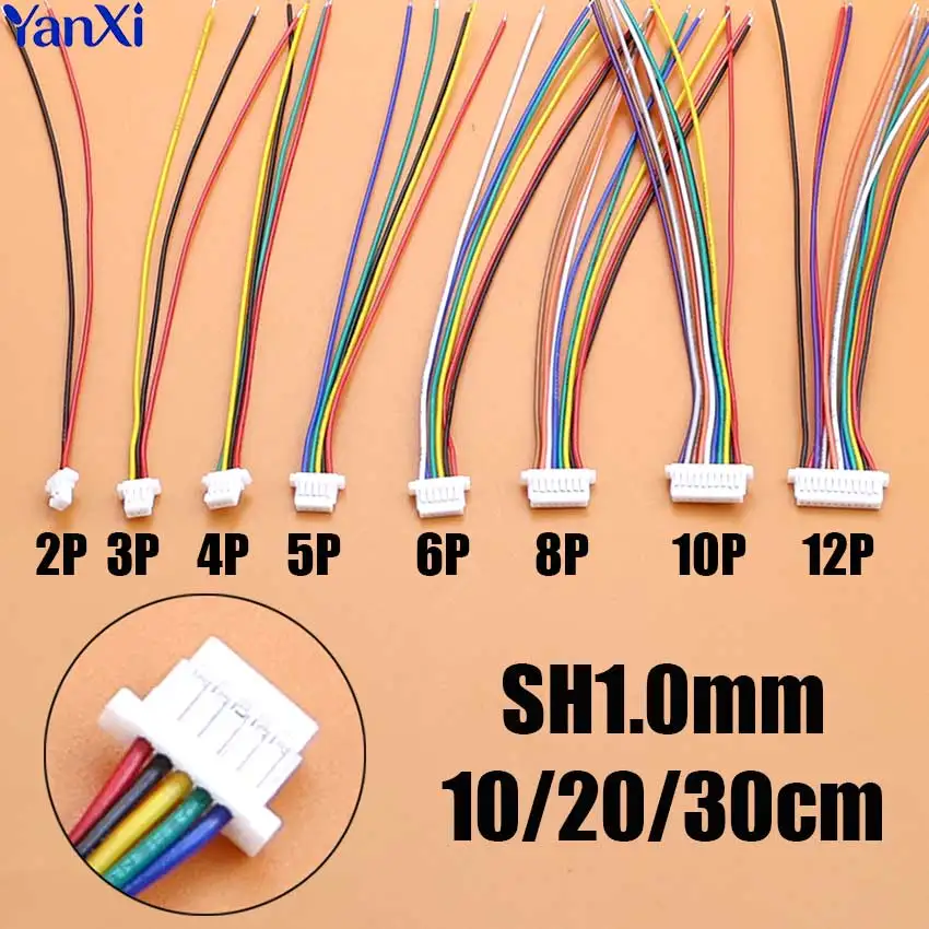 10pcs 2/3/4/5/6/8/9/10/12Pin SH1.0mm Terminal Wire Spacing 1.0mm Connector 10/20/30CM 30AWG Electronic Connection Wire DIY Cable