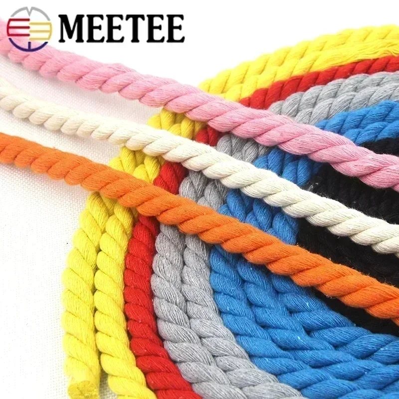 Meetee 5/10Meters 8mm Cotton Ropes 3 Shares Twisted Cord DIY Decoration Macrame Rope for Bag Braided Cords Sewing Accessories