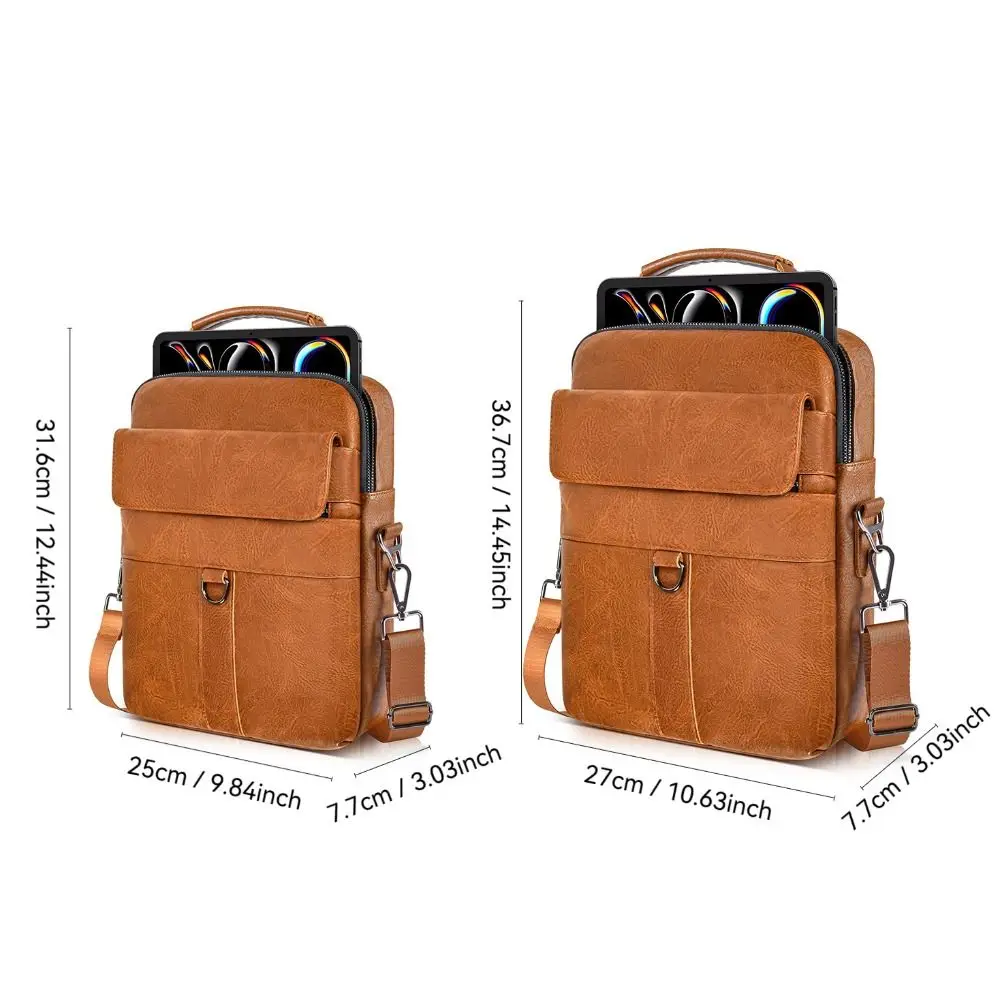 Universal 10-14.1inch Tablet Case Adjustable PU Leather Laptop Sleeve Case Waterproof with Shoulder Strap Carrying Case