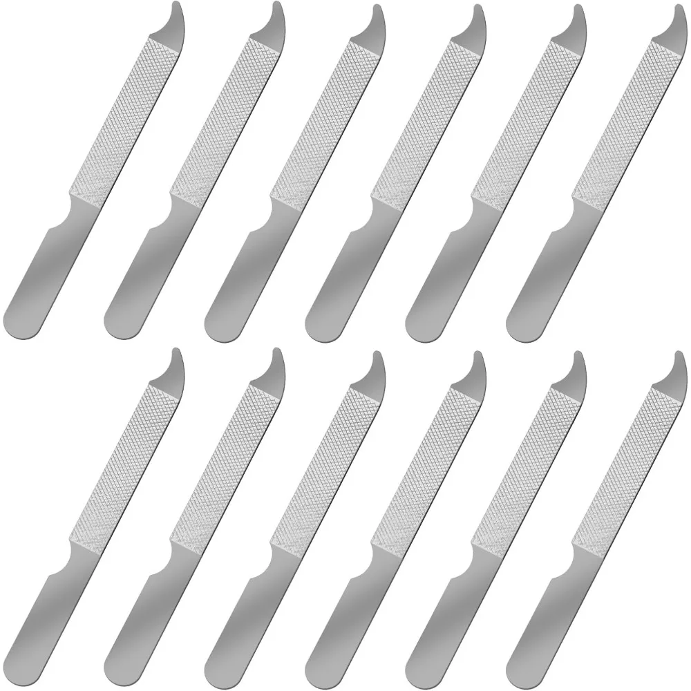 Double-Sided Stainless Steel Nail Files, 12-Pack, Curved Tip for Precision and Durability