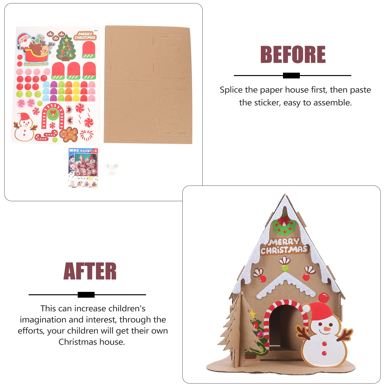 

2 Sets Christmas Diy Cottage Creative Gift Xmas Cardboard Small House For Kids Luminous Homemade Hut Decorative Biscuit House