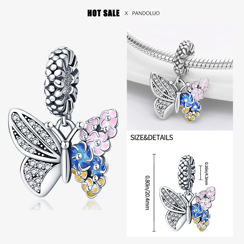 

2024 Hot Sale Half Zircon Half Colorful Butterfly Shape Charm Bead Fits Pandora Bracelet Women Silver Pendant Beads Jewelry Gift