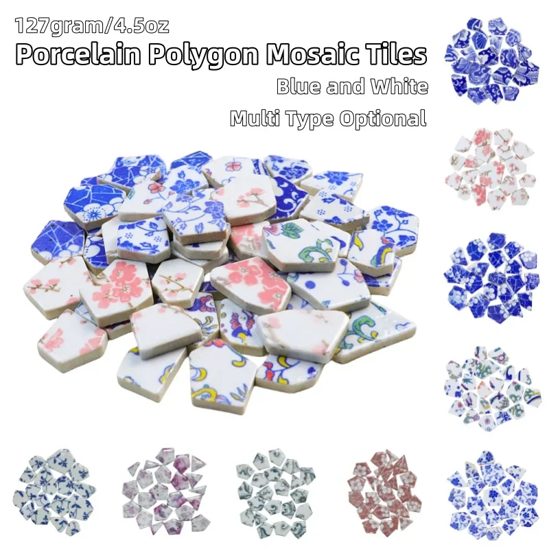 127gram/4.5oz Blue and White Porcelain Polygon Mosaic Tiles Multi Type Ceramic Tile 3~6cm/1.2~2.4in Irregular Colorful DIY Stone