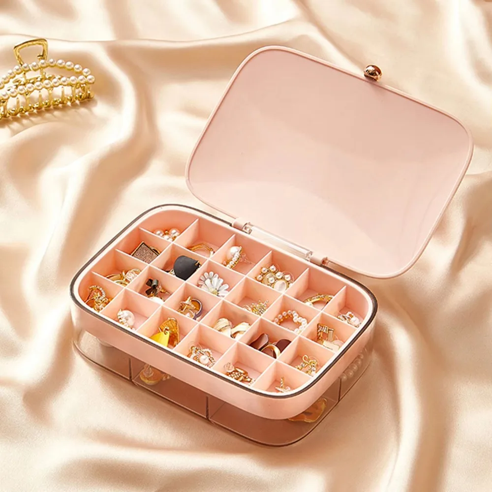 Jewelry Storage Box Large Capacity Plastic 30 Grids Space Saving Divided Jewelry Box Double Layer for Rings for Dressing Table