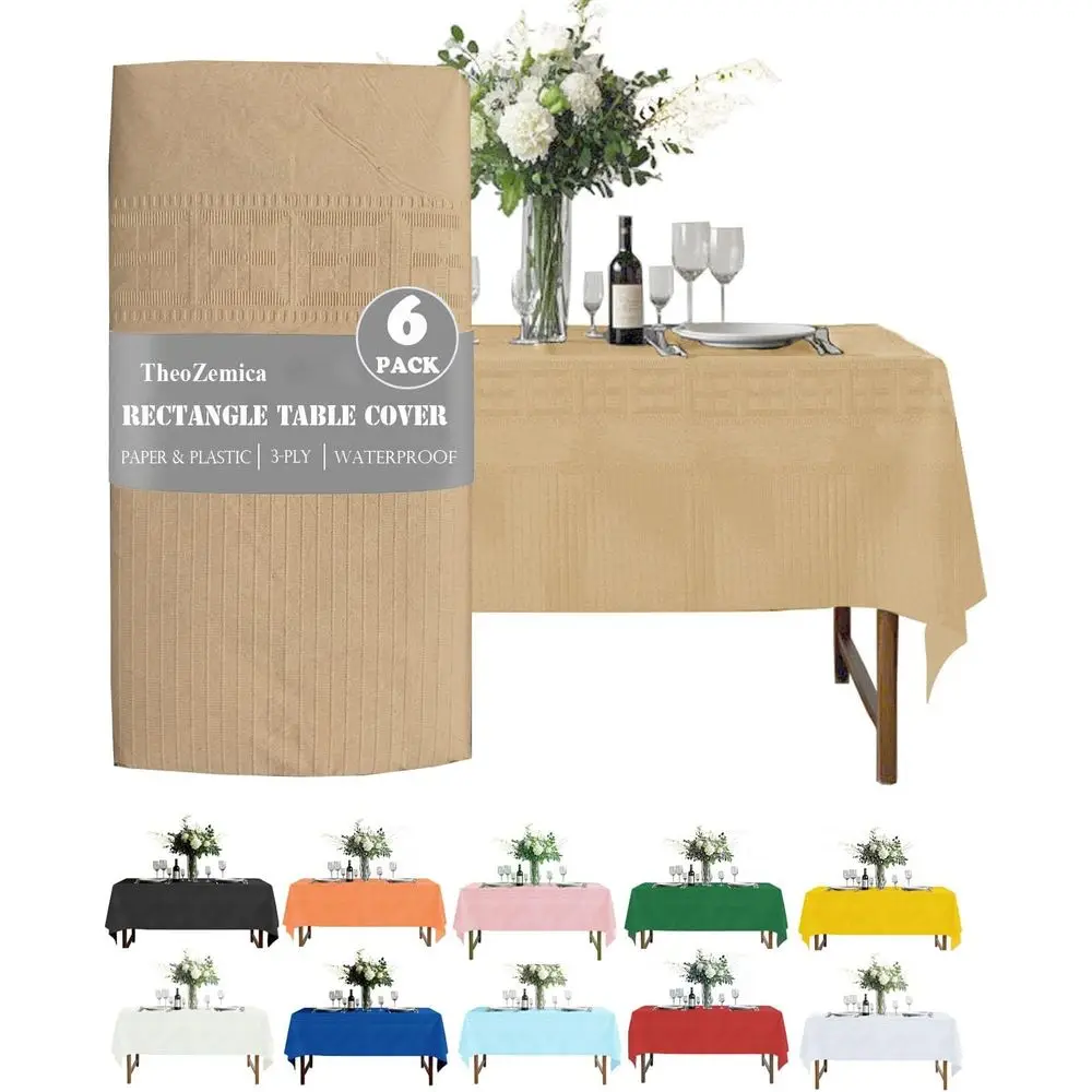 

6-Pack 54x108 Disposable Kraft Paper Tablecloths, Waterproof 3-Ply for Party & Banquet Use