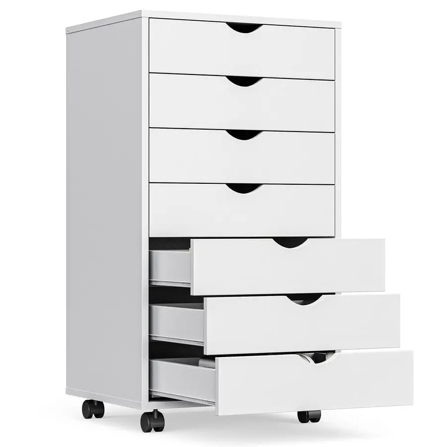 

7 Drawer Mobile File Cabinet Under Desk Storage Organization with Wheels Vertical Filing Chest Rolling Wood Small Desk Printer S