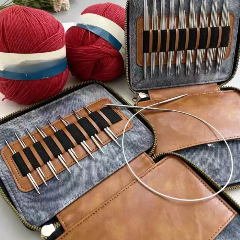 Hand-Polished Beef Bone Ring Needle Set 9 Pcs Mixed Round Removable Knitting Crochet Tool
