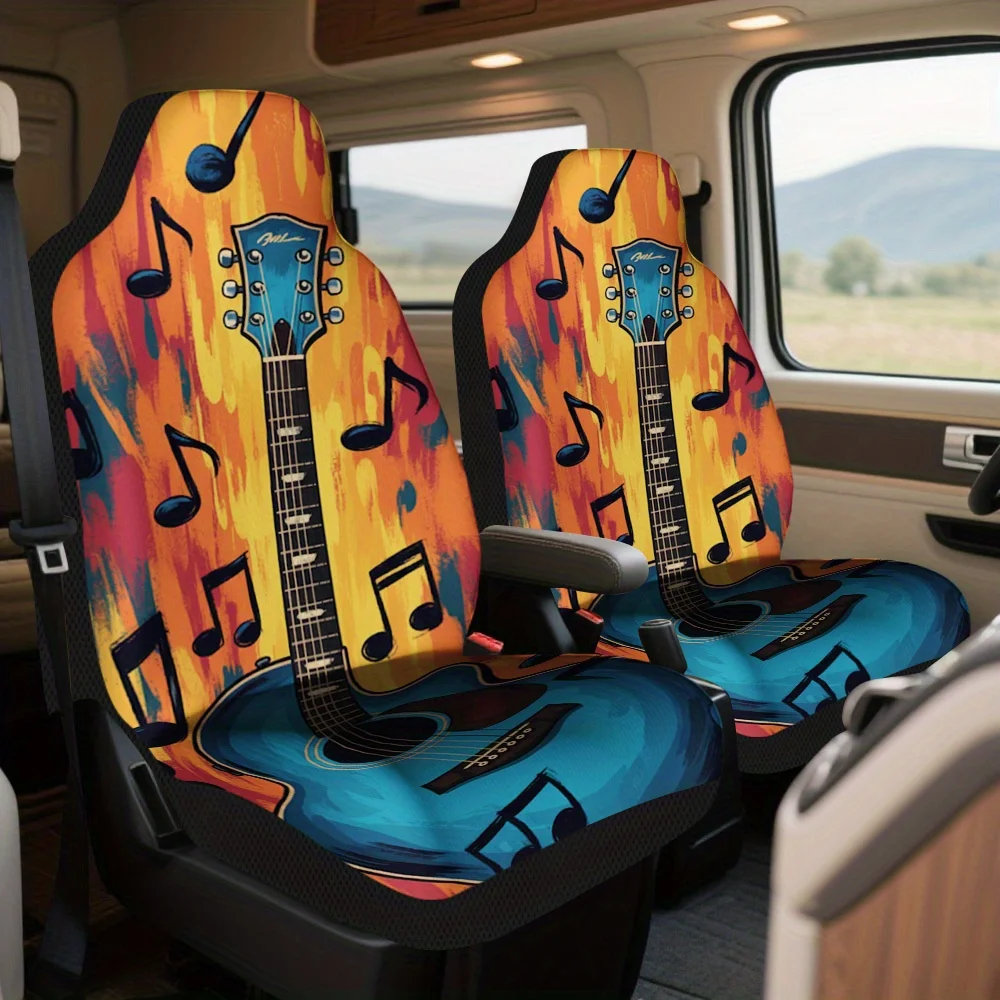 Set Of 2 Guitar Design Car Seat Covers For Music Festival Lovers – Universal Fit For Cars, Suvs, And Sedans, Sturdy And To Insta