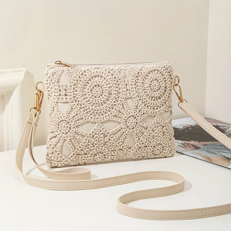 

Mini Hollow Weaving Bag with Wrist Strap and Coin Wallet, Teen Crossbody Bag, Multi-Functional Small Unique Square Shoulder Bag