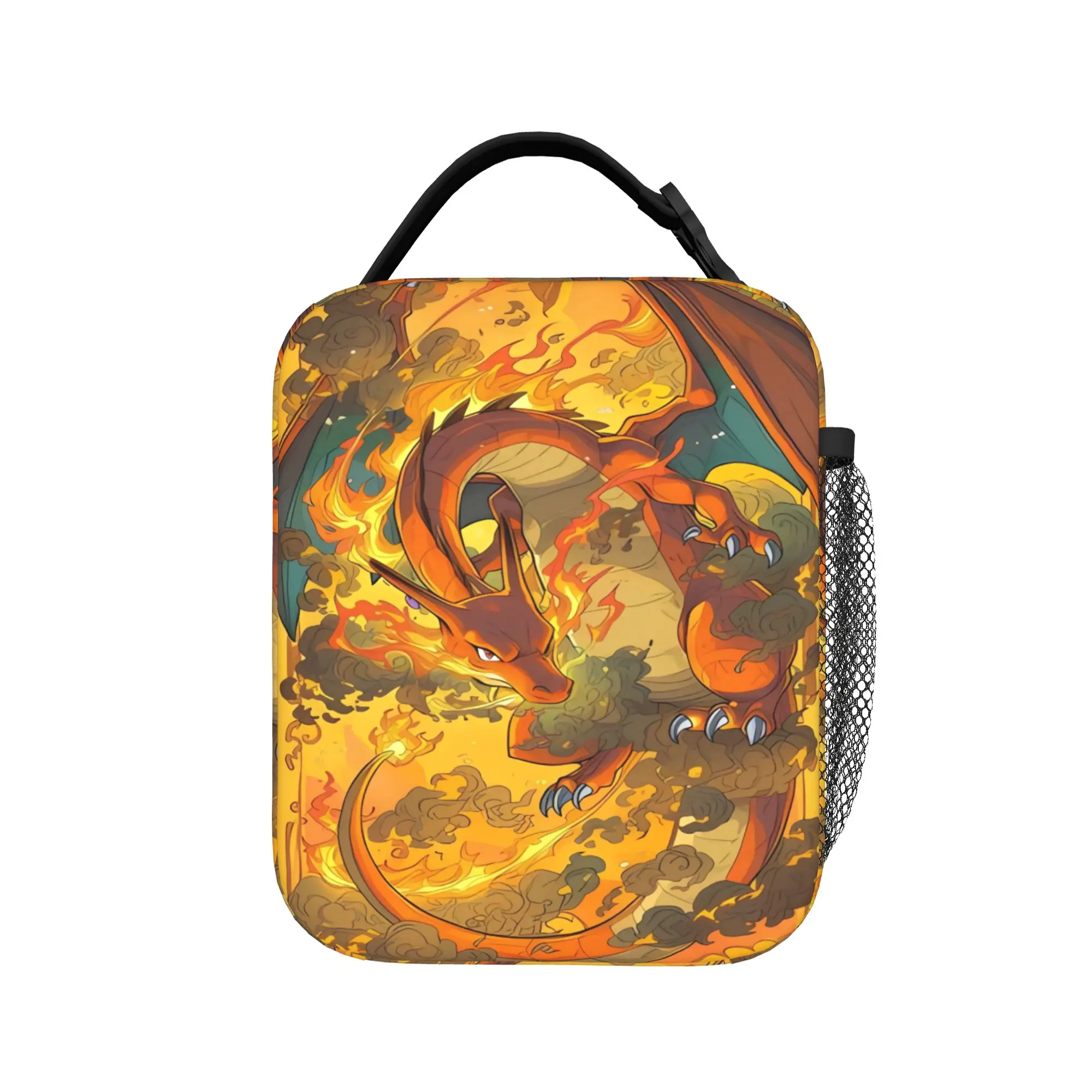 Charizard Golden Aura Anime Lunch Bag Picnic Portable Zipper Lunch Box For Women  Oxford Graphic Design Cooler Bag