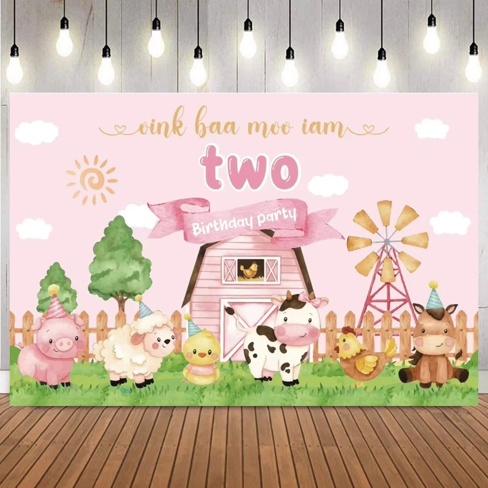 Cute Barn Farm Animals Photo Backdrop Truck Haystack Fence Birthday Party Baby Shower Portrait Home Decor Photography Background