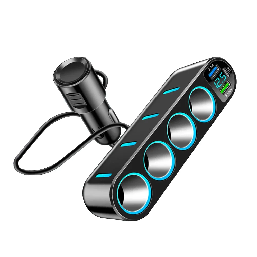 165W Car Cigarette Lighter Splitter 7 in 1 Car Fast Charger PD30W QC3.0 USB Charger Adapter Socket With LED Voltage Display