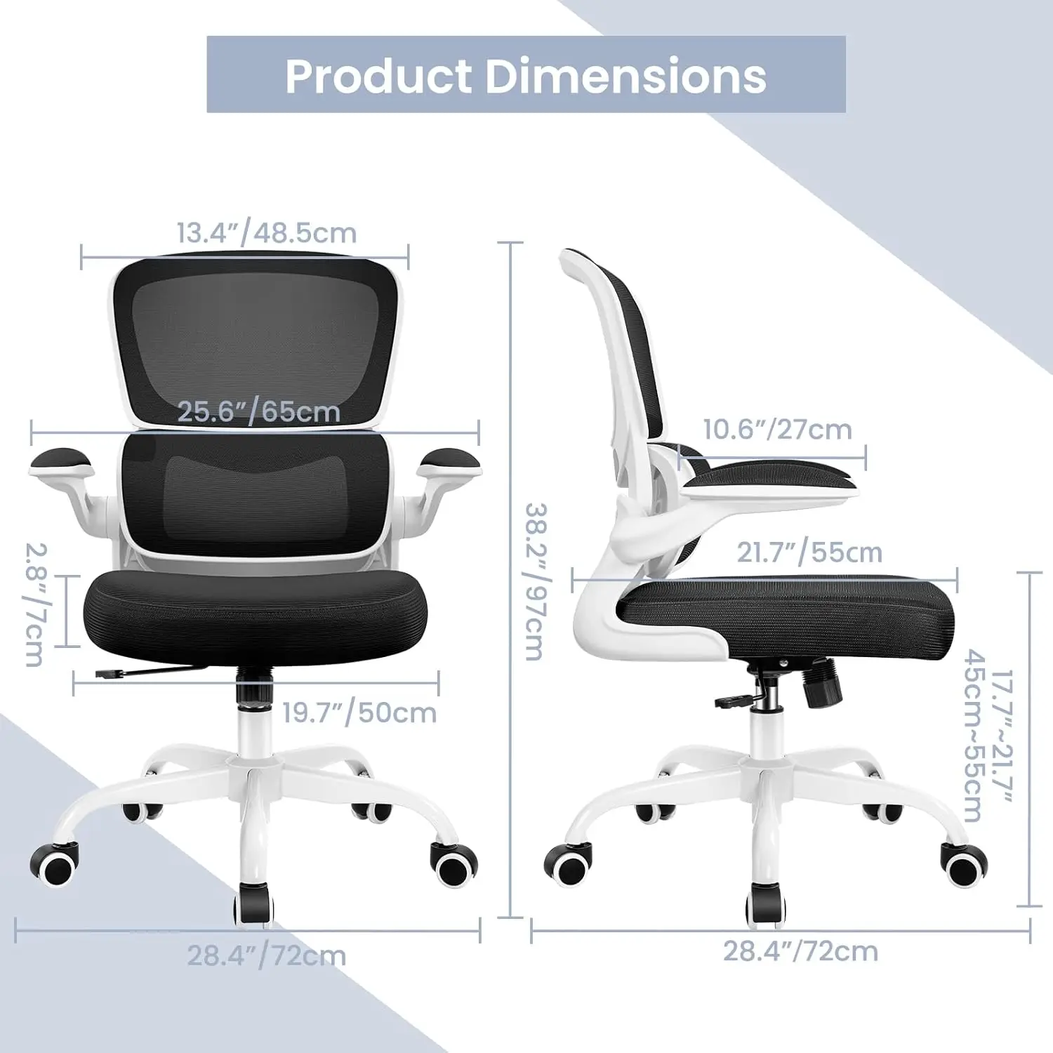 Kursi, kursi meja ergonomis dengan penyangga Lumbar dan sandaran tangan dapat disesuaikan, kursi meja nyaman, Chai Mid Back komputer