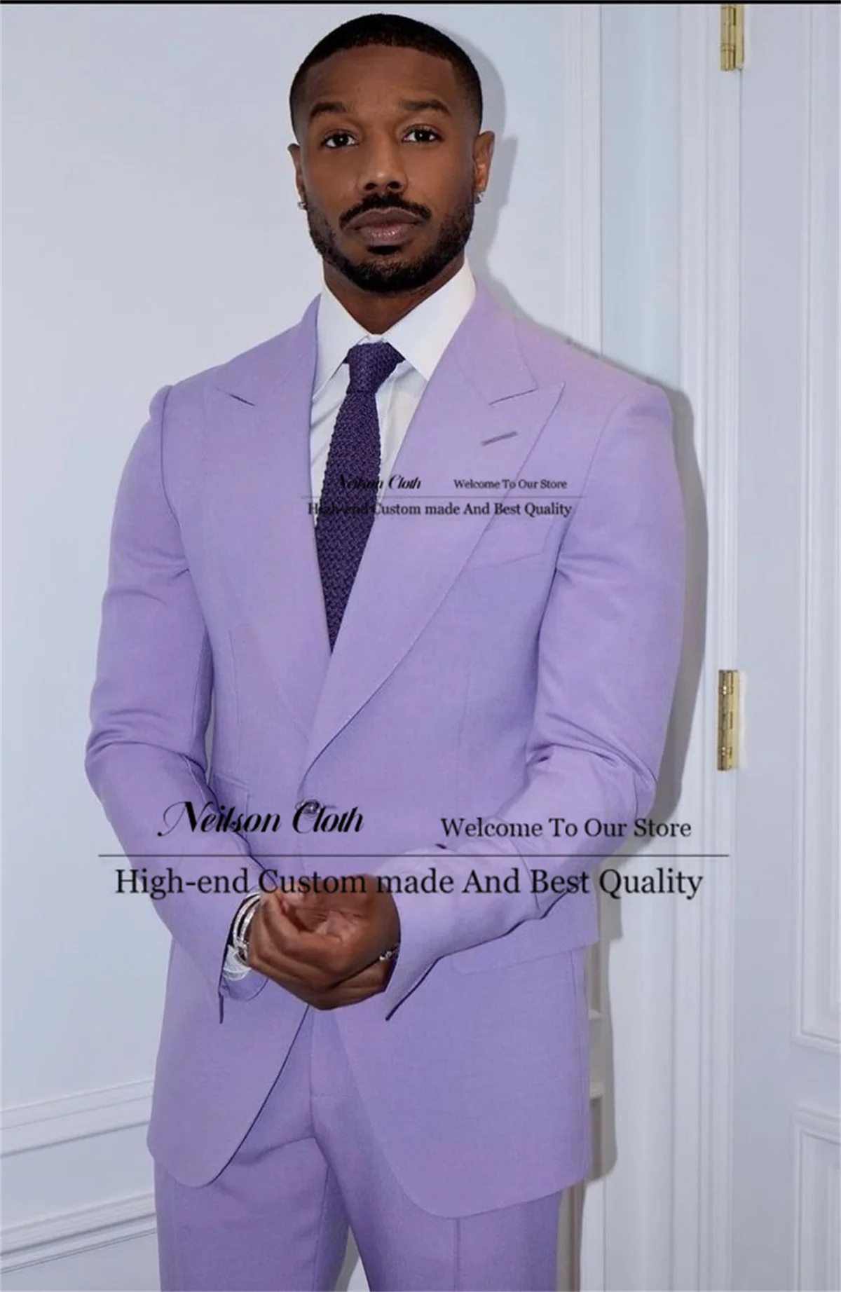 

Formal Purple Male Prom Blazers 2 Pieces Sets Single Breasted Groom Wedding Tuxedos Customized Peaked Lapel Costume Homme