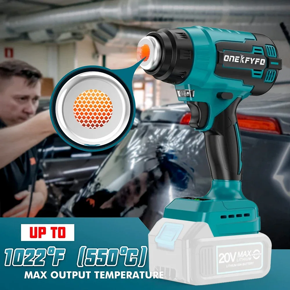 ONEKFYFD Household Cordless Handheld Hot Air Gun 3 Nozzles Electric Heat Gun for Makita 18V Lithium Battery(No Batteries)