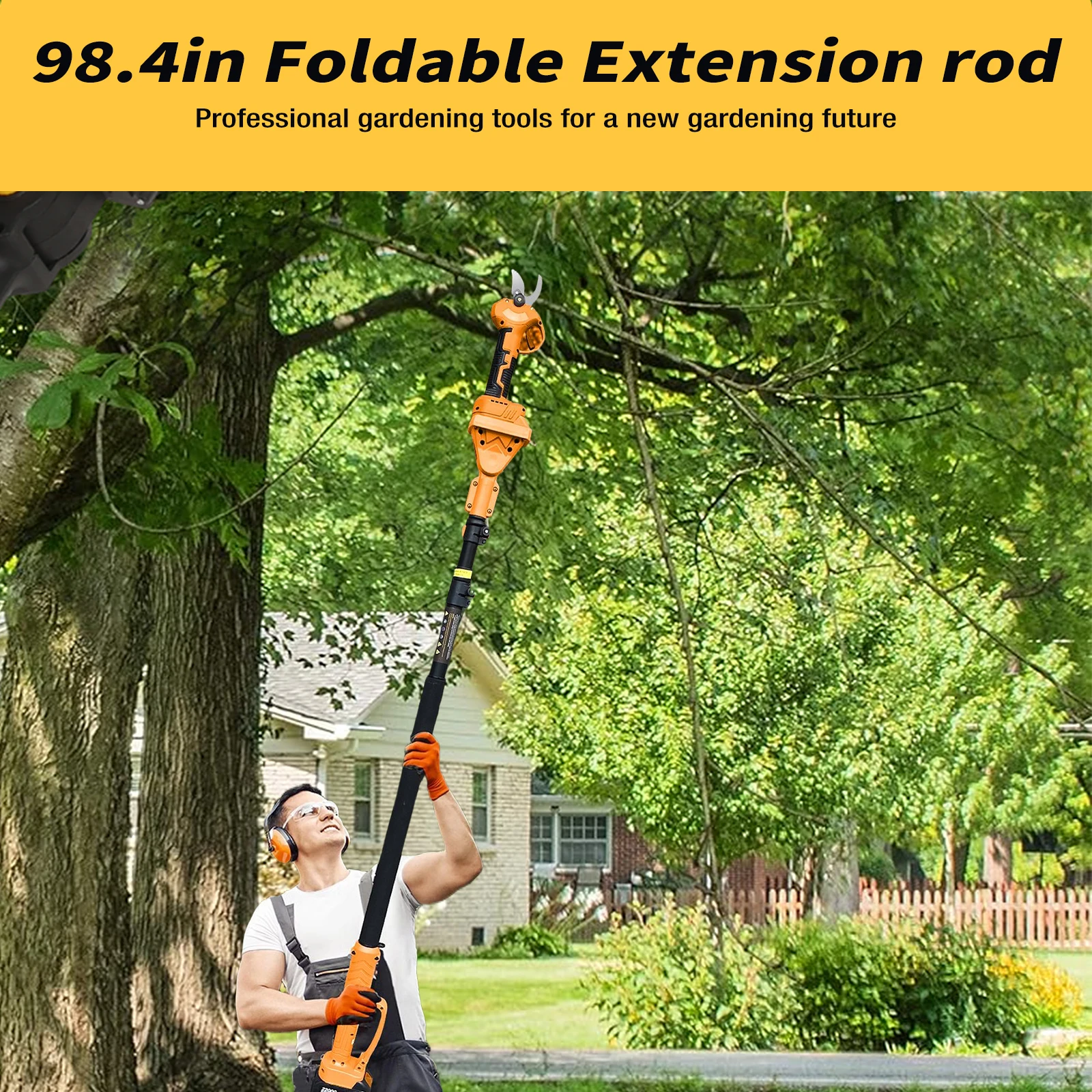 Cordless electric pruning scissors, electric high branch saw with 2.5-meter extension rod and telescopic rod, cutting 30mm (1.18