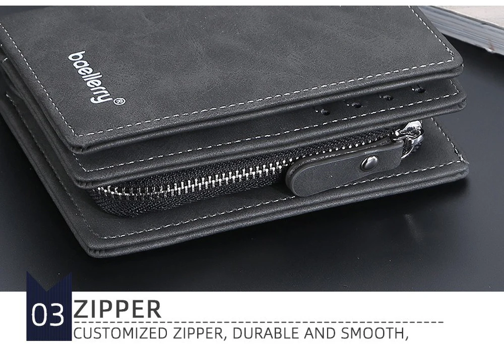 Herren-Geldbörse mit Vordertasche, schmal, PU-Leder, Reißverschluss, RFID-Schutz, 10 Kartenfächer, minimalistisch – Detail 8