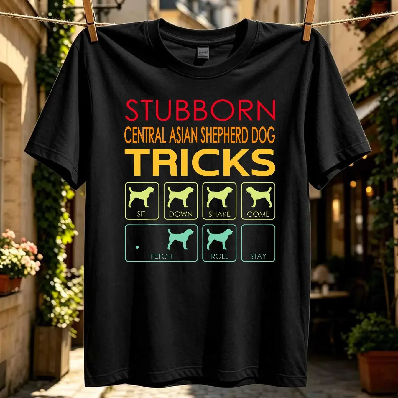 washed T Shirt Stubborn Central Asian Shepherd Dog Tricks Vintage Drawstring Bags Gym Bag Hot Lightweight vintage Washed