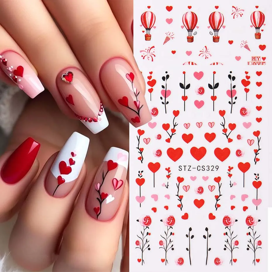 

2pcs Love Heart Balloon Nail Art Stickers Valentine's Day Cute Design Self-Adhesive Nail Art Decals Sliders Manicure Accessories
