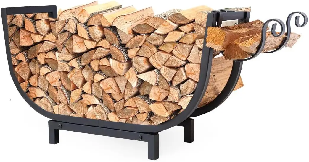

Firewood Rack Indoor Outdoor with Kindling Hooks, 24.5in Curved Log Holder for Fireplace, Stable and Rust Resistant