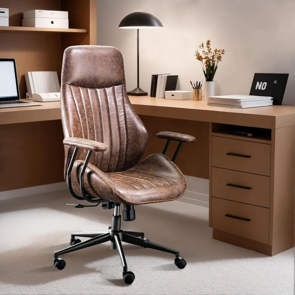 

Эргономичное поворотное рабочее кресло с высокой спинкой из замшевой кожи, коричневое