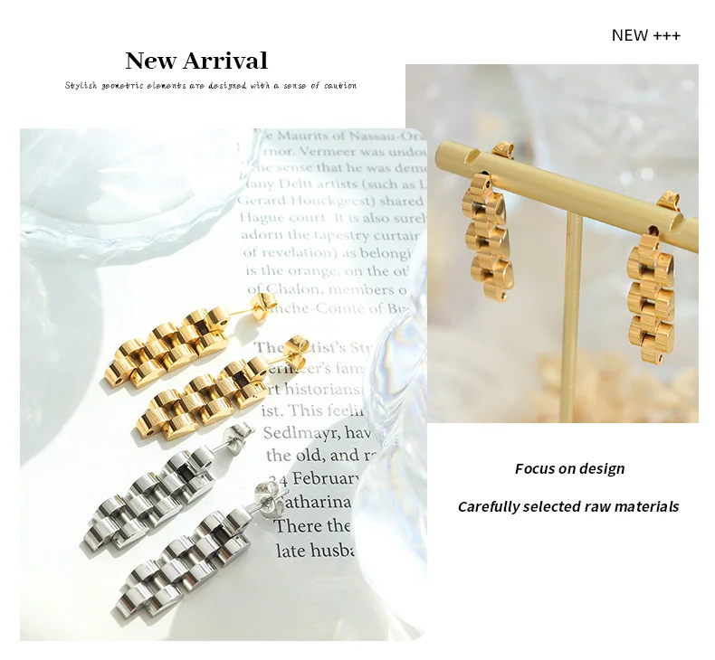 Uhr Kette Ohrringe Schmuck Edelstahl Ohrringe Kreative Schmuck Damen Mode Zubehör Persönlichkeit Trend Großhandel – Detail 6