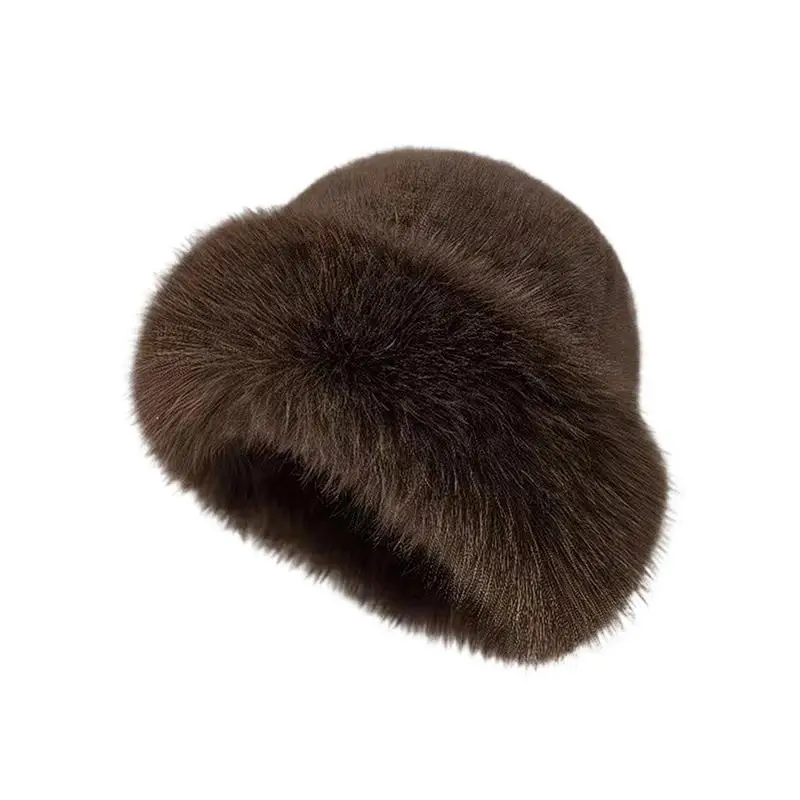 New Fluffy Fur Women's Winter Hat Warm Ear Protection Snow Ski Cap For Women Luxury Plush Fisherman Hat Warm Thicken Winter Hat