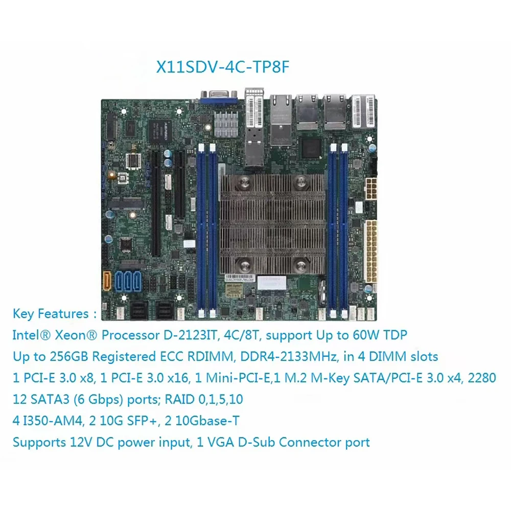 New X11SDV-4C-TP8F Motherboard For Supermicro Xeon Processor D-2123IT DDR4 PCI-E 3.0 SATA3