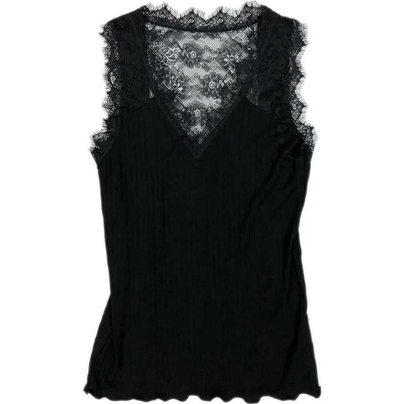 Camiseta de fondo delgada de alta calidad para mujer, chaleco de encaje sin espalda, tirantes de punto roscado Sexy, Verano