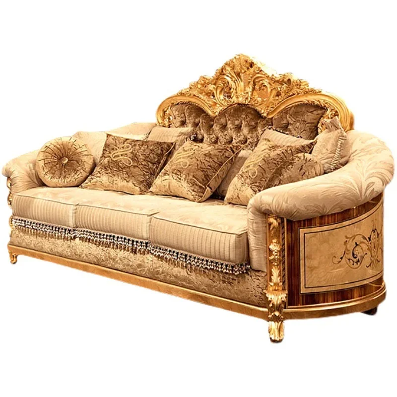 

European style, solid wood leather, shell, parquet, combination, sofa, villa, living room, large apartment, sofa