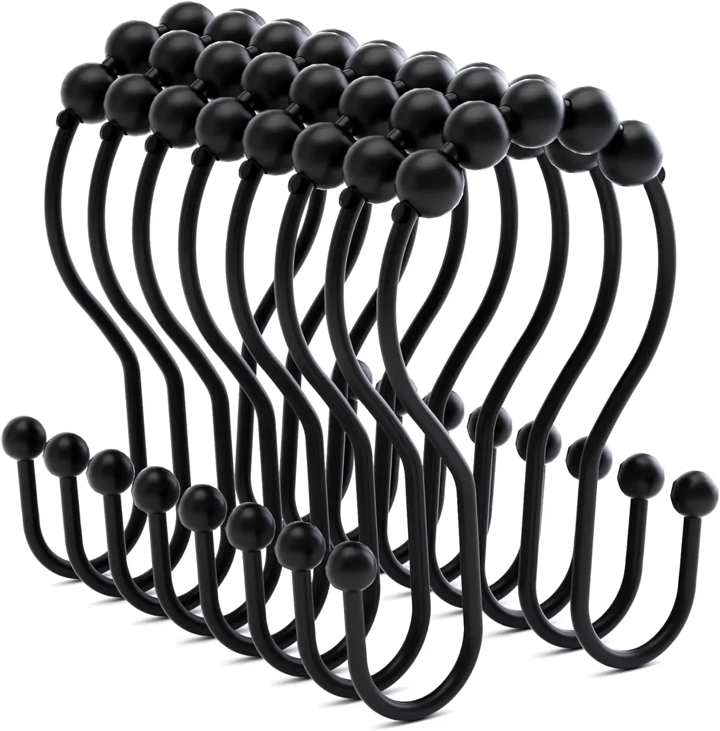 12 Pcs Shower Curtain Hooks Shower Curtain Rings Rust Proof, Smooth Sliding Anti-Drop Double Shower Rings for Curtain Rod