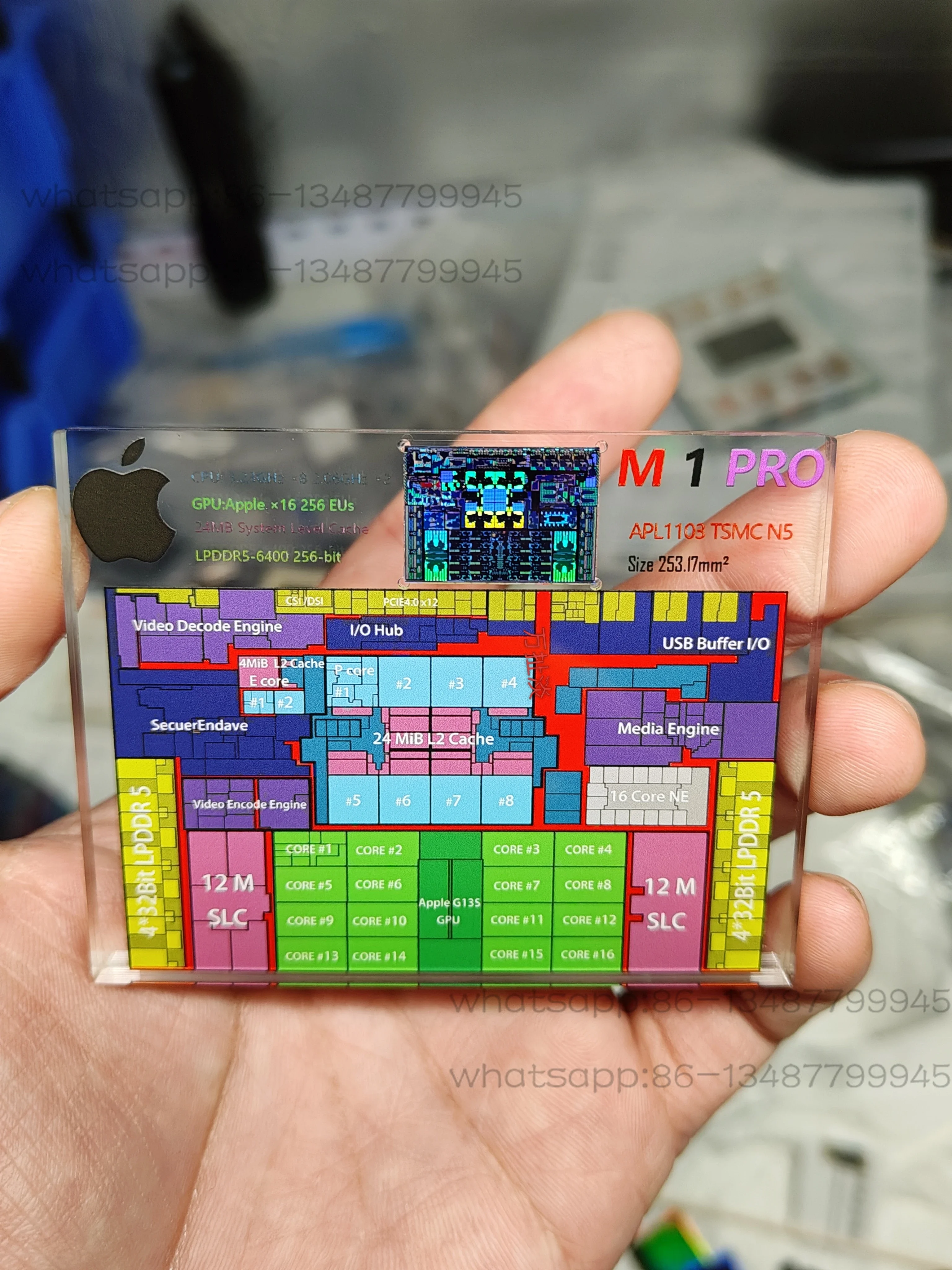 M1 Pro CPU core wafer chip ornament keychain, acrylic