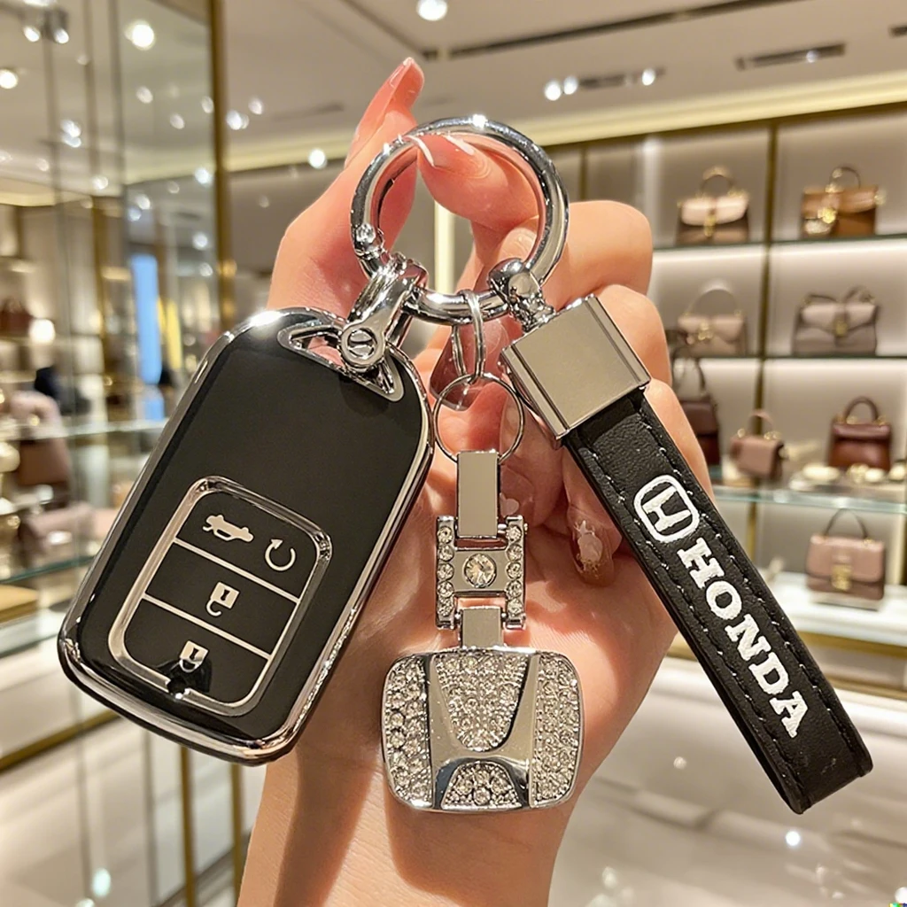 

TPU Key Cover Holder Remote Car Key Case Keychain Fob For Honda Civic CR-V HR-V VEZEL JAZZ Accord Jade Crider Odyssey 2015-2018
