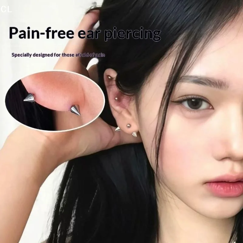 2pcs/Lot Punk Rock Style Imitated Cross-Point Spike Stud Earrings Devil Ear Stack Cartilage Faux Body Piercing Jewelry Set