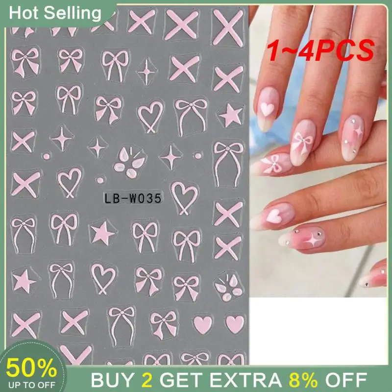 

1~4PCS Lasting No Deformation French Miniature Carving Bow Nail Art Stickers