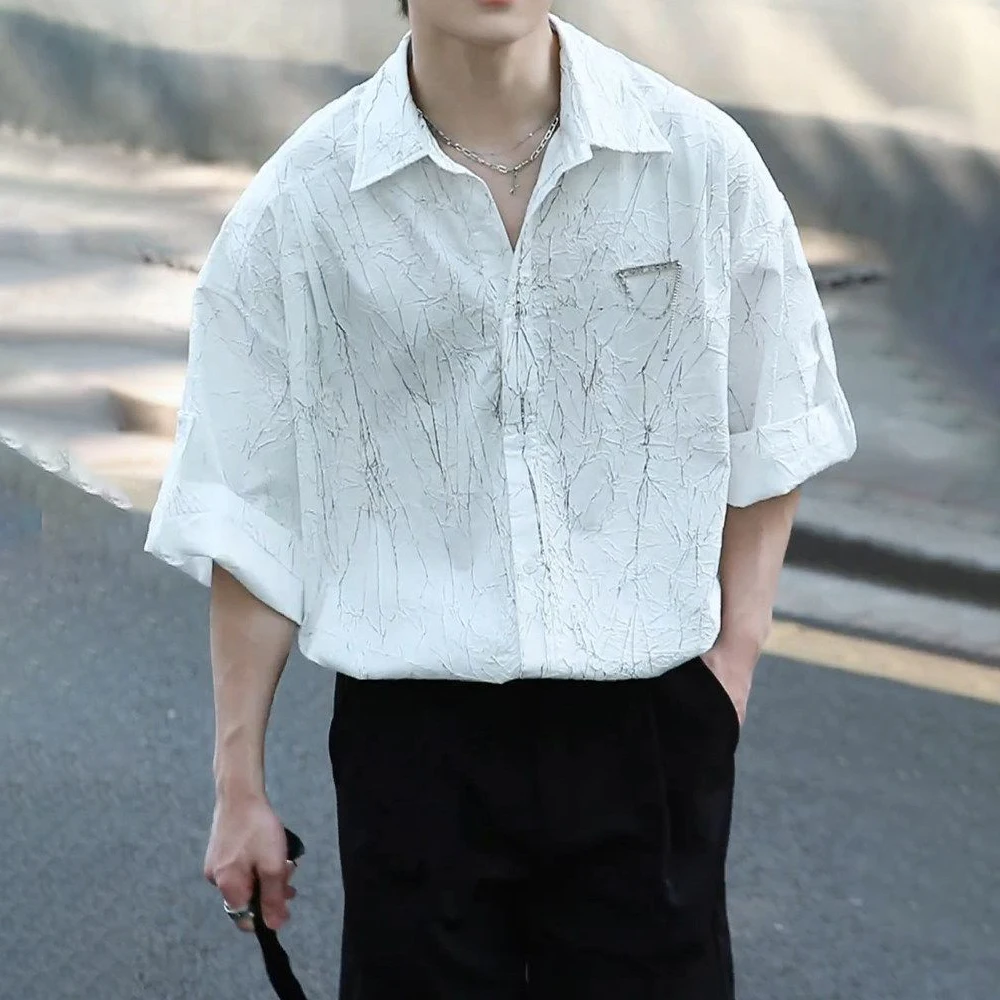 

Mens Textured Niche Casual Shirt Summer Streetwear Fashion Nightclub Outdoor Youth Stage Short-Sleeve Top Men's Clothing 2026