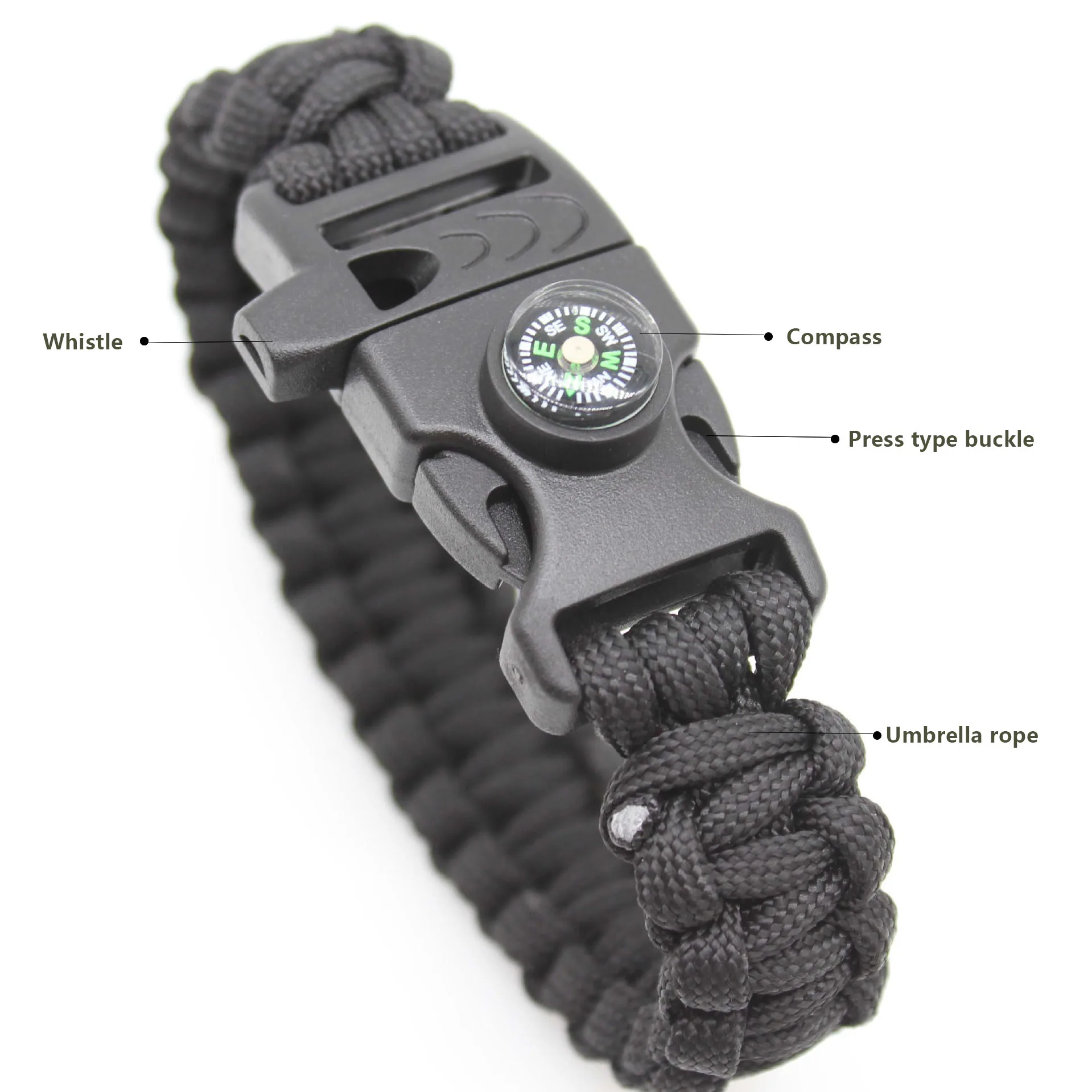 Pulsera de supervivencia Paracord multifunción, cadena de cuerda trenzada de emergencia con silbato y brújula para viajes al aire libre, Camping y