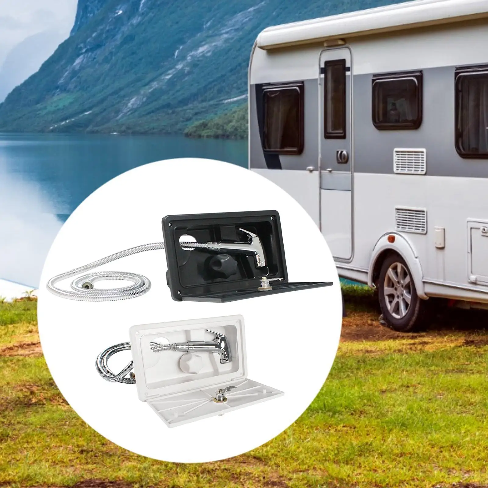 

Комплект уличного душевого бокса для автодомов и фургонов с выдвижной лейкой из нержавеющей стали и простой установкой