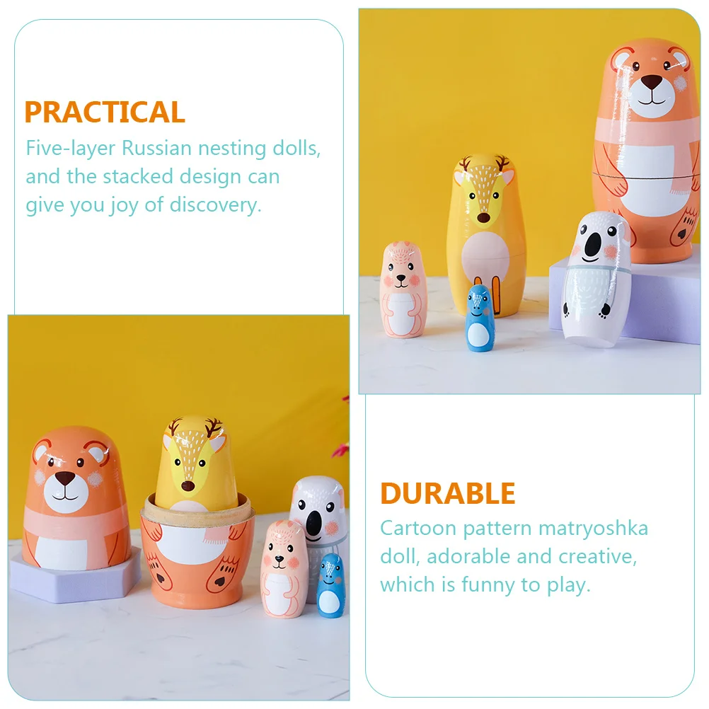 

1 set Five Layer Bear Wooden Nesting Nesting Cartoon Russian Matryoshka Stacking Toys Kids Home Decor Gifts