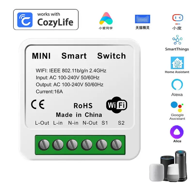 

Умный переключатель Cozylife, Wi-Fi, мини-реле Wi-Fi, 16A, голосовой таймер Siri, дистанционное управление для Homekit Alexa Google Home