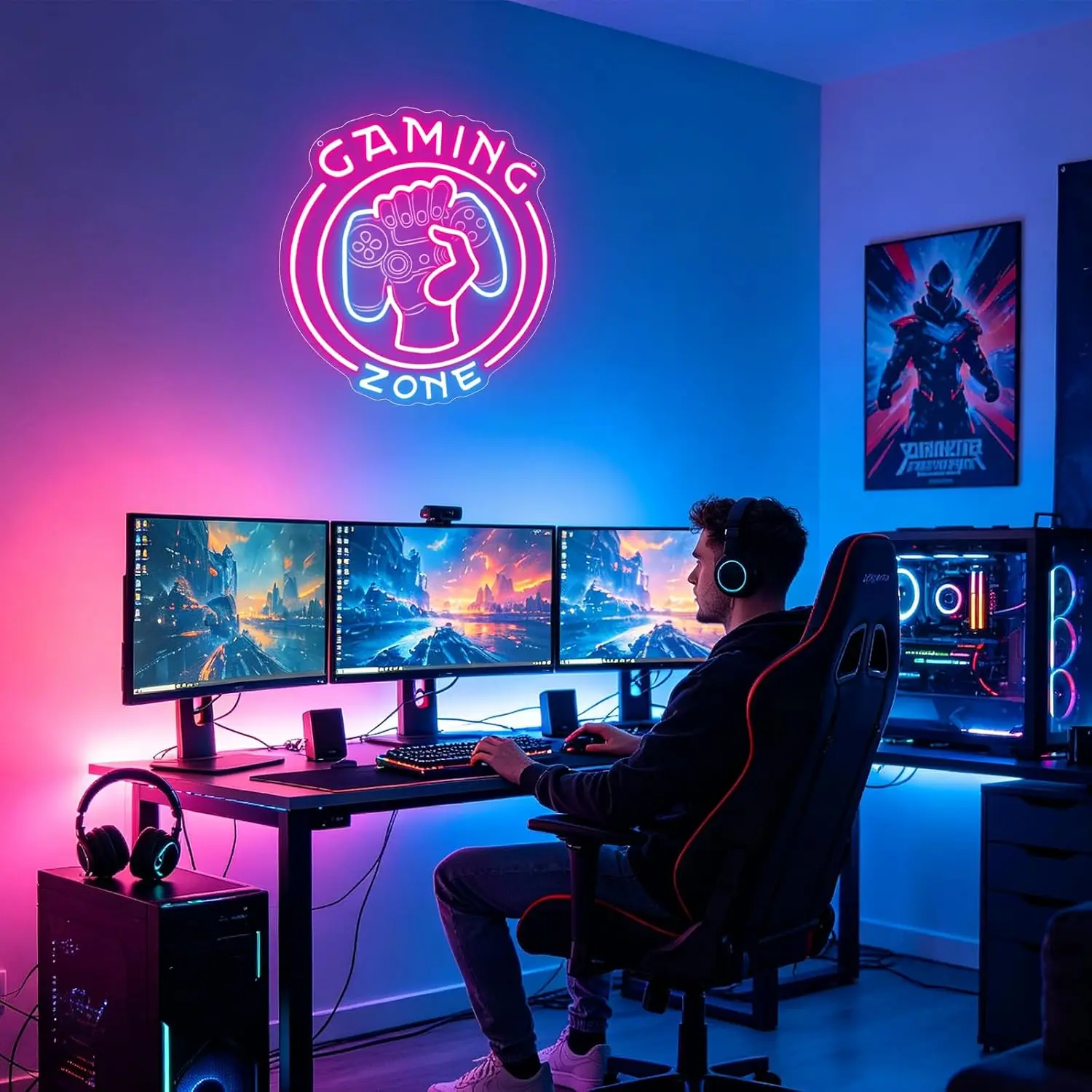 LED Neon Sign Gaming Zone Neon Light USB Wall Lamp for Game Room Bedroom Man Cave Wall Art Decor Boy Gaming Themed Birthday Gift