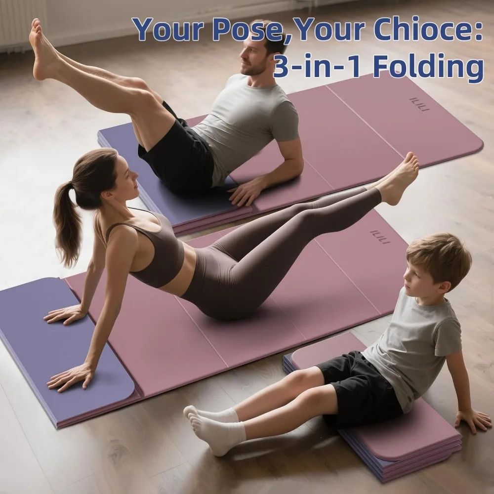 سجادة يوجا TPE بسمك 10 مم قابلة للطي، طويلة جدًا 75 × 26، ناعمة ومريحة، سهلة الحمل، بساط سميك قابل للطي لليوجا والتمارين الرياضية