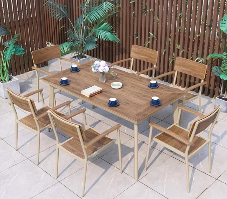 

Aluminum Legs Camping Table Set Coffee Table and Chair Outdoor Dining Table with 6 Chairs for Cafe Restaurant Hotel