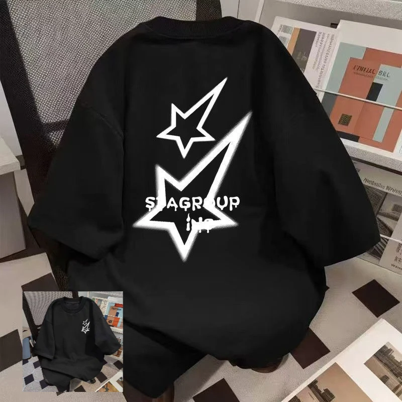 

Тяжелая хлопковая летняя уличная футболка с короткими рукавами и принтом метеора, повседневный свободный модный топ для пар для мужчин и женщин