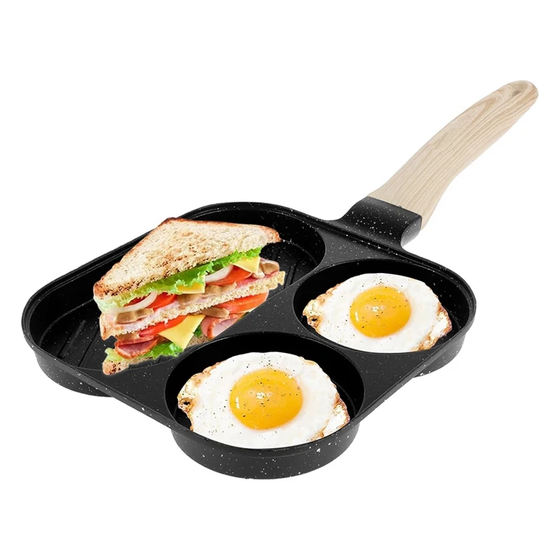 Egg Frying Pan 3 In 1 Egg Frying Pan Non-Stick Omelette Pan With Wooden Handle Kitchen Breakfast Egg Cooking Pan