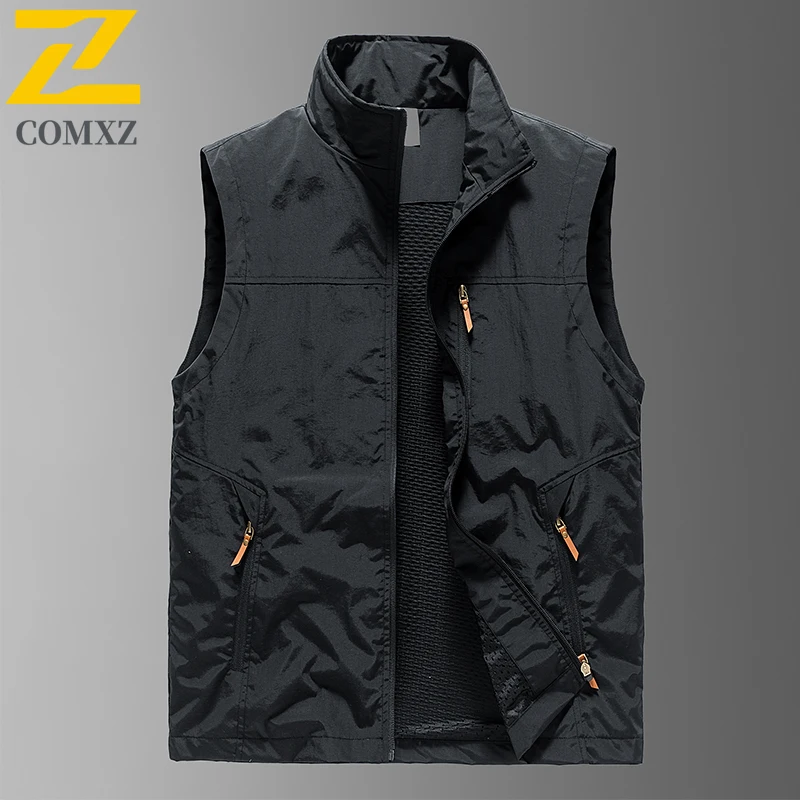 Men Sleeveless Vest Outdoors Camping Fishing Many Pocket Gear Waistcoat Jacket Men Leisure Fashion Zipper Workwear Vest 2025 New