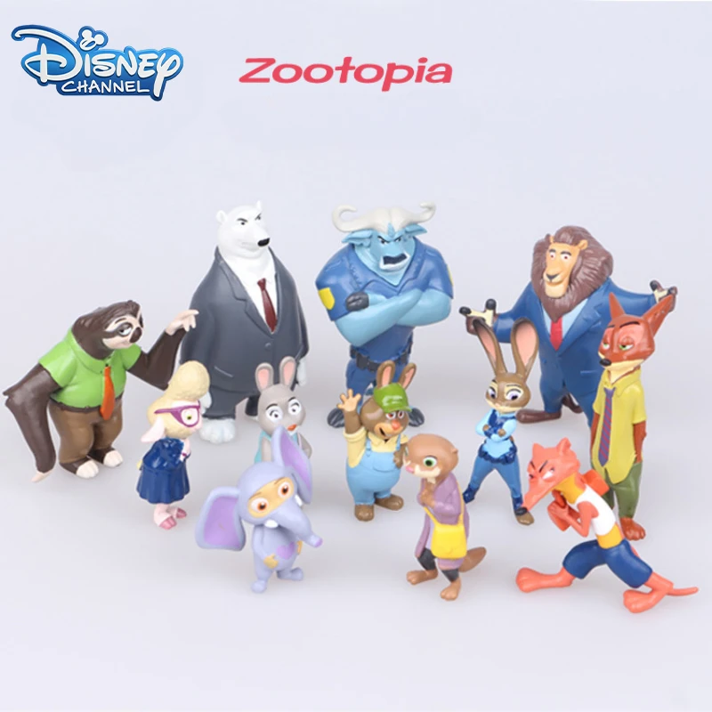 12pcs Disney Pixar Zootopia Cartoon Judy Hopps Nick Wilde Action Figure Ornament Fox Rabbit PVC Model Toy Kids Birthday Gifts