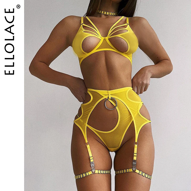 

Ellolace Erotic Lingerie For Full Hollow Bra Underwear Uncensored 6-Pieces Garters Sexy Exotic Sets Fantasy Onlyfans Kit