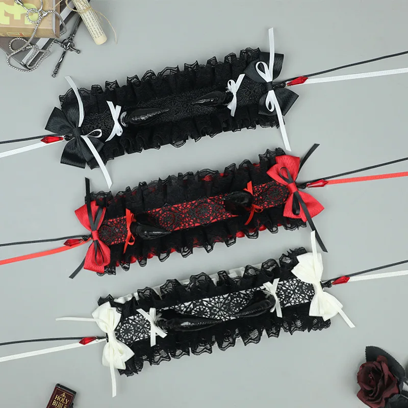 Demon Horn Gothic Black Bat Evil Hairpin Headband Halloween Cosplay Lace Hair Clip Girl Women Lolita Hair Accessories