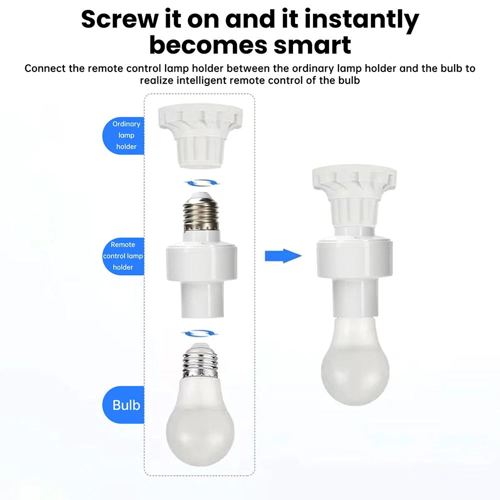 Smart Bluetooth -compatible Light Socket E27 Bulb Adapter Lamp Holder Base AC85-265V Smart Life App Controller